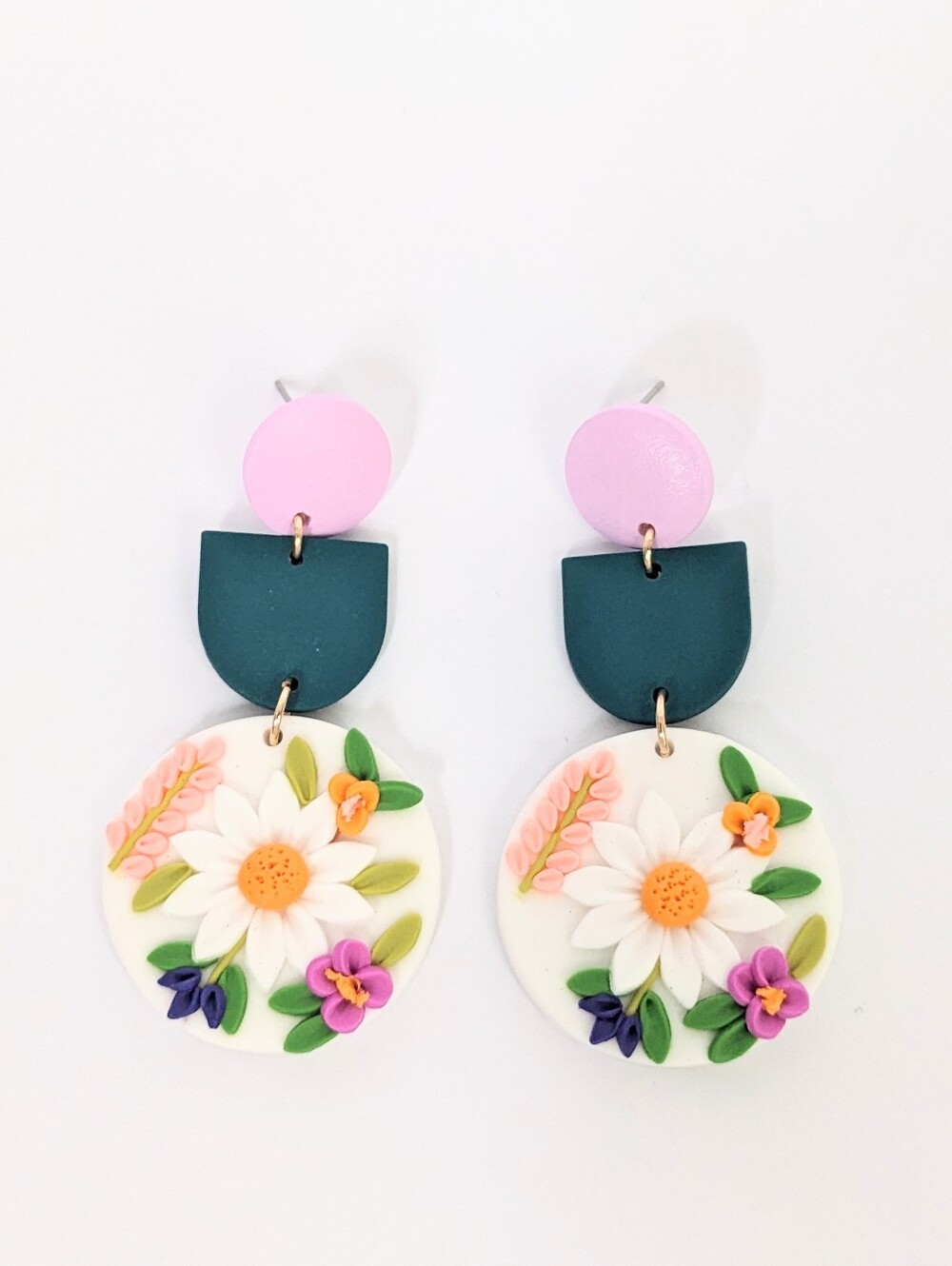 Floral Polymer Clay Dangle Earrings